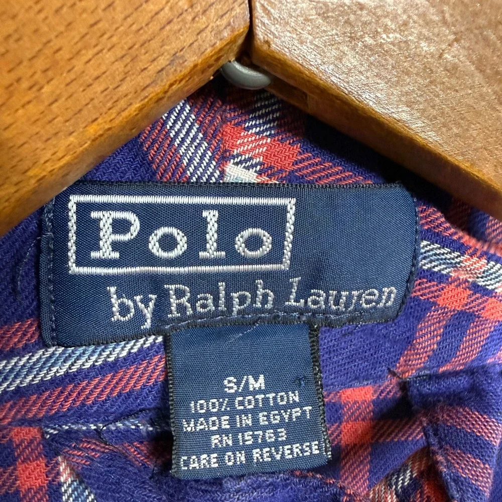 Polo Ralph Lauren Mens Plaid Flannel Robe‎ Navy Blue Red Cotton S/M Sleepwear